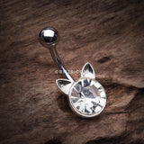 Detail View 2 of Sparkle Glam Kitty Cat Belly Button Ring-Clear Gem