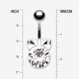 Detail View 1 of Sparkle Glam Kitty Cat Belly Button Ring-Clear Gem