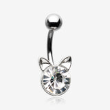 Sparkle Glam Kitty Cat Belly Button Ring-Clear Gem