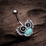 Detail View 2 of Adorable Night Owl Turquoise Belly Button Ring-Turquoise