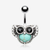 Adorable Night Owl Turquoise Belly Button Ring