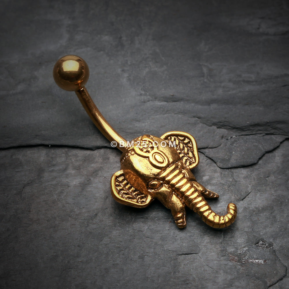 Detail View 2 of Golden Ganesha Elephant Belly Button Ring-Gold