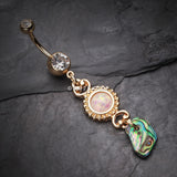 Detail View 2 of Golden Opal Abalone Dangle Belly Button Ring-Clear Gem