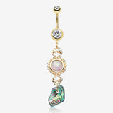 Golden Opal Abalone Dangle Belly Button Ring-Clear Gem