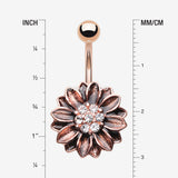 Detail View 1 of Vintage Rustica Sunflower Sparkle Belly Button Ring-Clear Gem