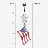 Detail View 1 of American Flag Belly Button Ring-Clear Gem