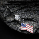 Detail View 2 of American Flag Belly Button Ring-Clear Gem