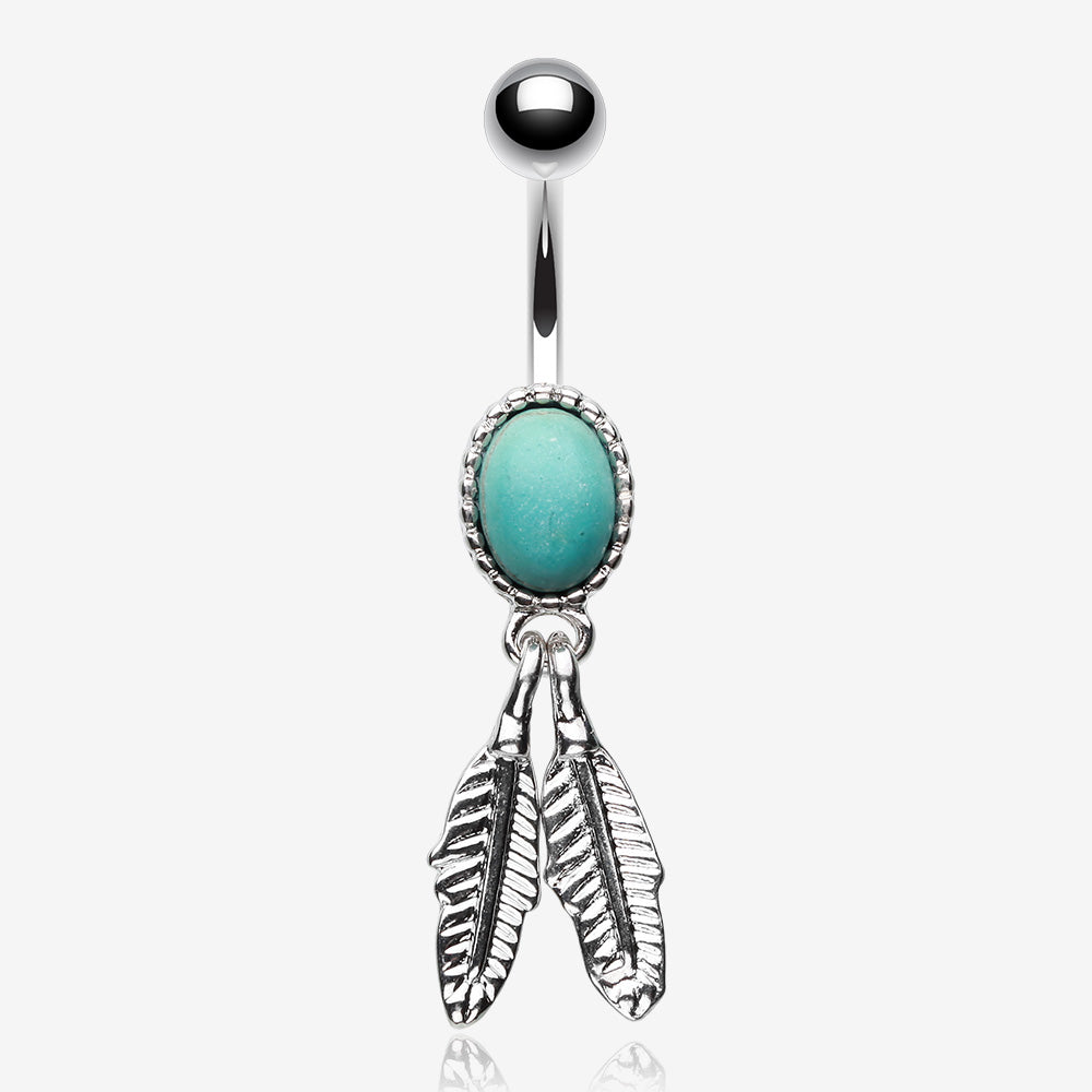Turquoise Vintage Feathers Belly Button Ring-Turquoise