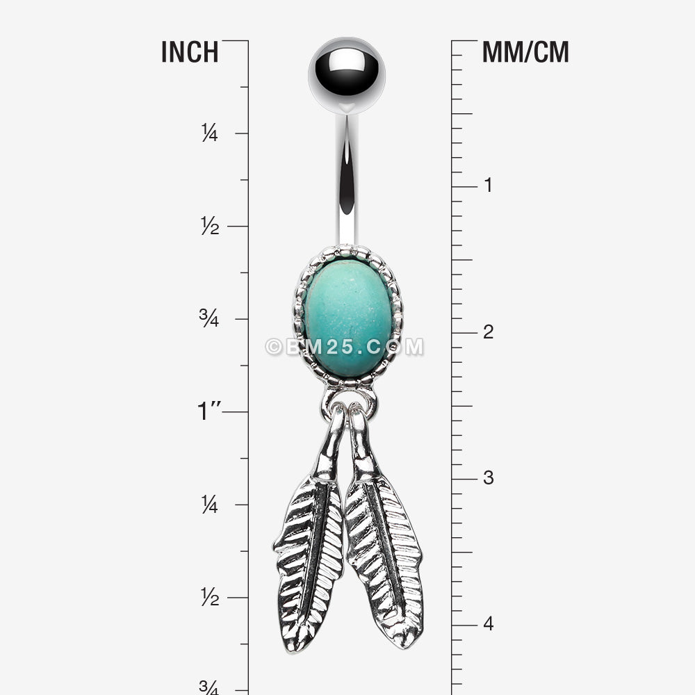Detail View 1 of Turquoise Vintage Feathers Belly Button Ring-Turquoise