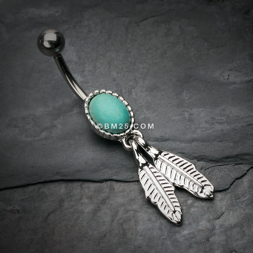 Detail View 2 of Turquoise Vintage Feathers Belly Button Ring-Turquoise