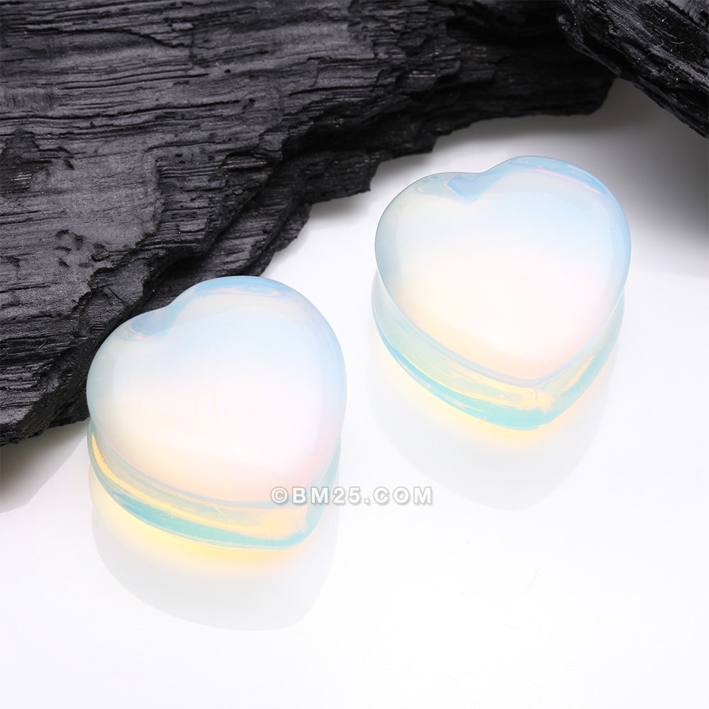 Detail View 1 of A Pair of Opalite Heart Stone Double Flared Plug