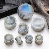 Detail View 2 of A Pair Of White Labradorite Concave Stone Double Flared Plug
