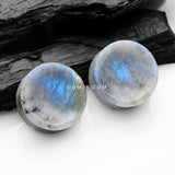 Detail View 1 of A Pair Of White Labradorite Concave Stone Double Flared Plug