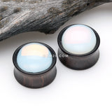 Detail View 1 of A Pair of Opalite Inlay Ebony Wood Organic Double Flared Plug