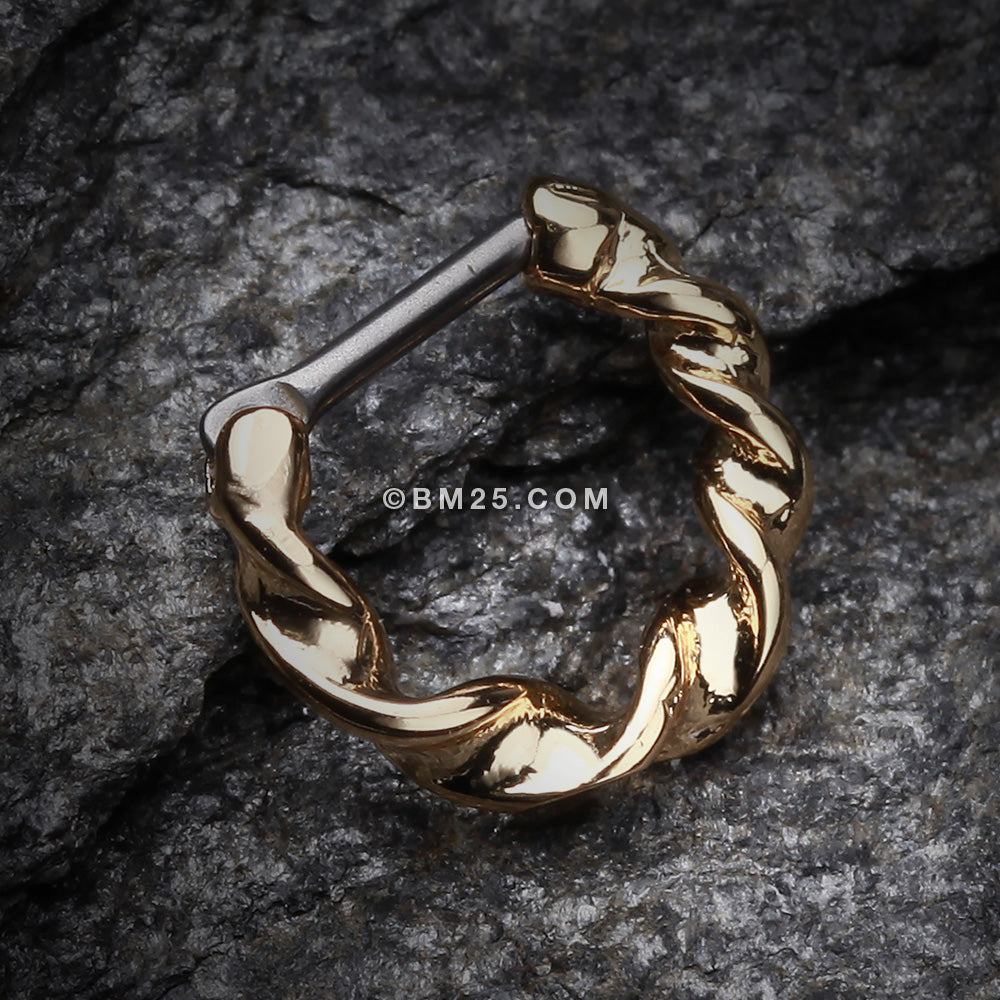 Detail View 2 of Golden Figaro Twist Septum Clicker Ring-Gold