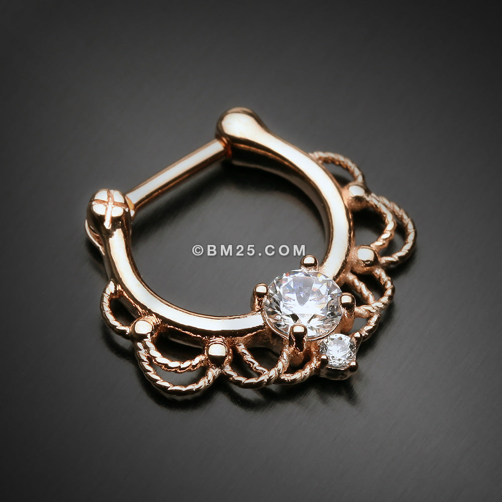 Detail View 2 of Rose Gold Turan Sparkle Septum Clicker Ring-Clear Gem
