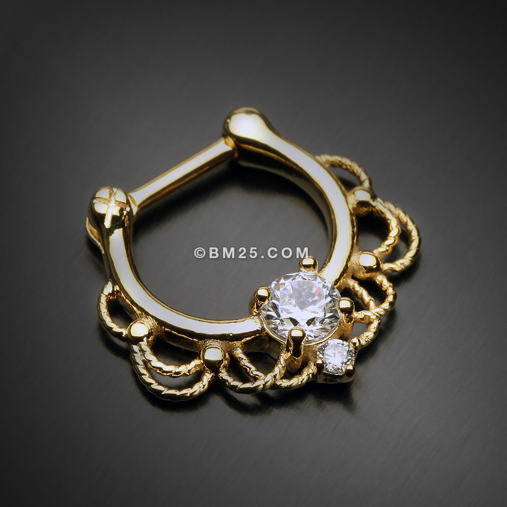 Detail View 2 of Golden Turan Sparkle Septum Clicker Ring-Clear Gem