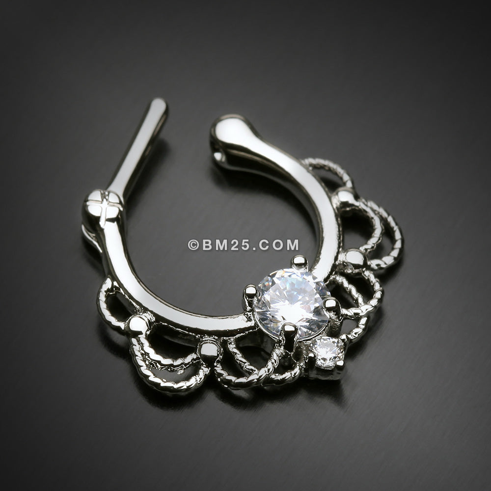 Detail View 3 of Turan Sparkle Septum Clicker Ring-Clear Gem