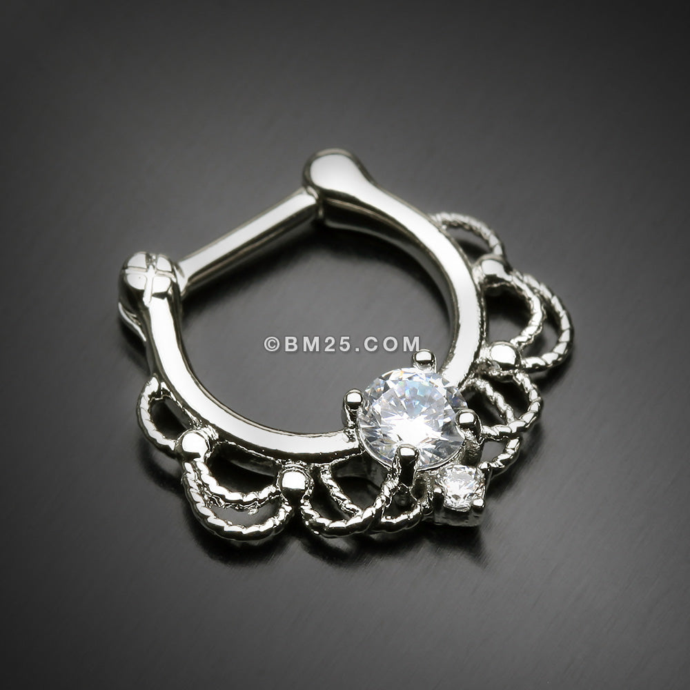 Detail View 2 of Turan Sparkle Septum Clicker Ring-Clear Gem