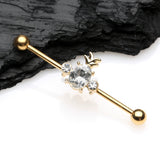 Detail View 1 of Golden Adorable Pineapple Sparkle Industrial Barbell-Clear Gem