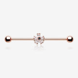 Rose Gold Dainty Flower Sparkle Dazzle Industrial Barbell-Clear Gem