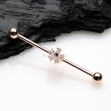 Detail View 1 of Rose Gold Dainty Flower Sparkle Dazzle Industrial Barbell-Clear Gem