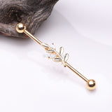 Detail View 1 of Golden Dainty Sparkle Leaflet Industrial Barbell-Clear Gem