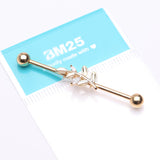 Detail View 2 of Golden Dainty Sparkle Leaflet Industrial Barbell-Clear Gem