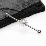 Detail View 1 of Fire Opal Sunburst Sparkle Industrial Barbell-White Opal