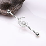 Detail View 1 of Sparkle Moon and Starburst Industrial Barbell-Clear Gem