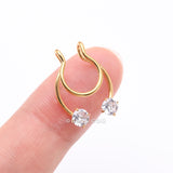 Detail View 2 of Golden Sparkle Gem Clip On Non-Piercing Fake Horseshoe Hoop Ring-Clear Gem