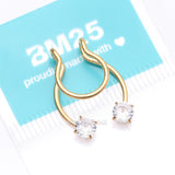 Detail View 4 of Golden Sparkle Gem Clip On Non-Piercing Fake Horseshoe Hoop Ring-Clear Gem