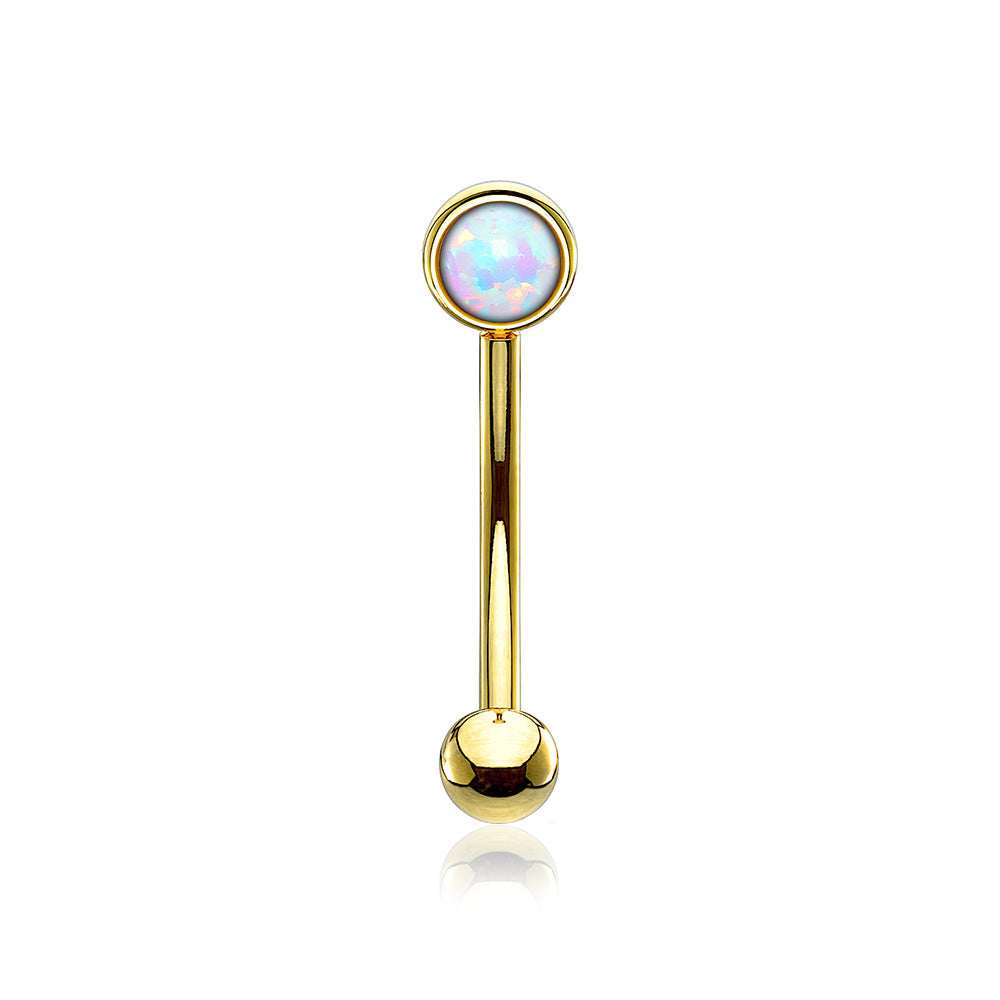 Golden Fire Opal Press Fit Sparkle Curved Barbell-White Opal