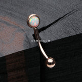 Detail View 1 of Rose Gold Fire Opal Press Fit Sparkle Curved Barbell-White Opal