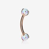 Rose Gold Fire Opal Claw Prong Set Sparkle Internally Threaded Curved Barbell