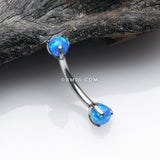 Detail View 1 of Fire Opal Claw Prong Set Sparkle Internally Threaded Curved Barbell-Blue Opal