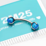 Detail View 2 of Fire Opal Claw Prong Set Sparkle Internally Threaded Curved Barbell-Blue Opal