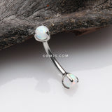 Detail View 1 of Fire Opal Claw Prong Set Sparkle Internally Threaded Curved Barbell-White Opal