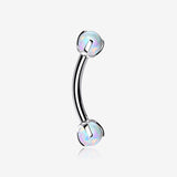 Fire Opal Claw Prong Set Sparkle Internally Threaded Curved Barbell-White Opal