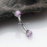 Detail View 1 of Fire Opal Claw Prong Set Sparkle Internally Threaded Curved Barbell-Purple Opal