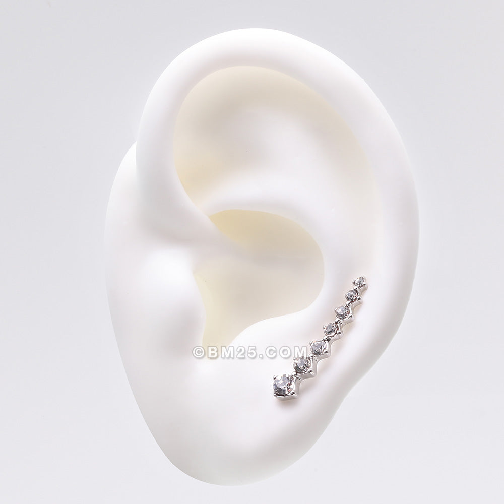 Detail View 1 of A Pair of Brilliant Sparkle Journey Ear Climber Earring-Clear Gem