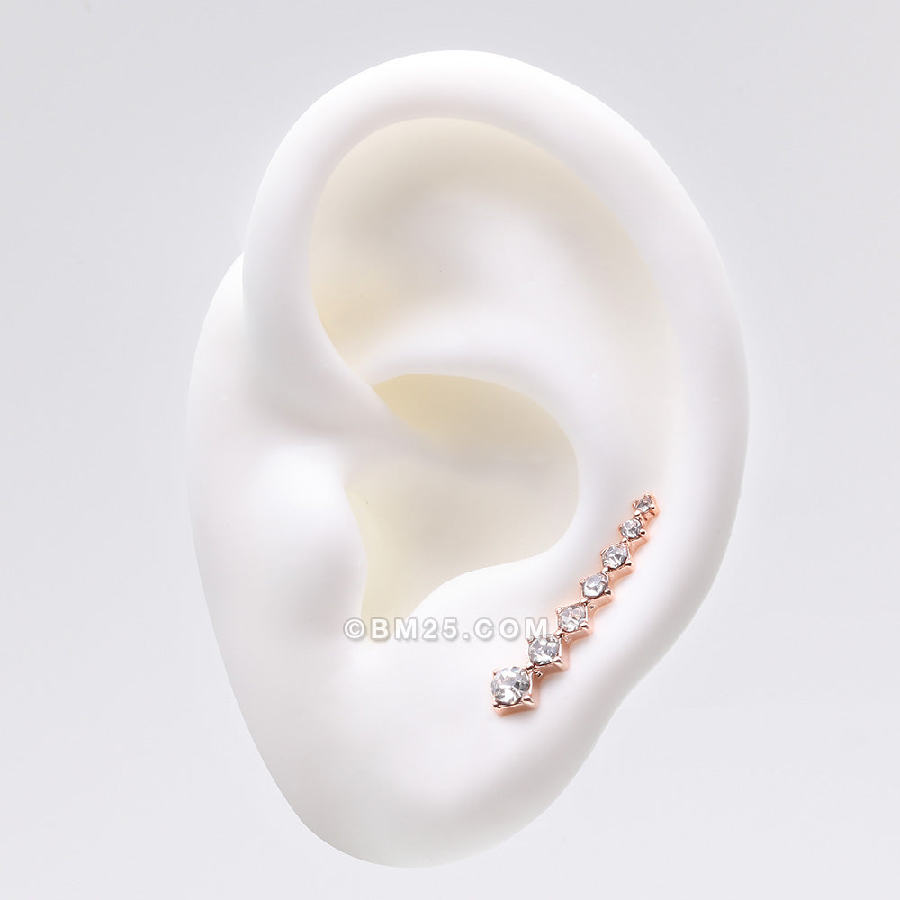 Detail View 1 of A Pair of Rose Gold Brilliant Sparkle Journey Ear Climber Earring-Clear Gem