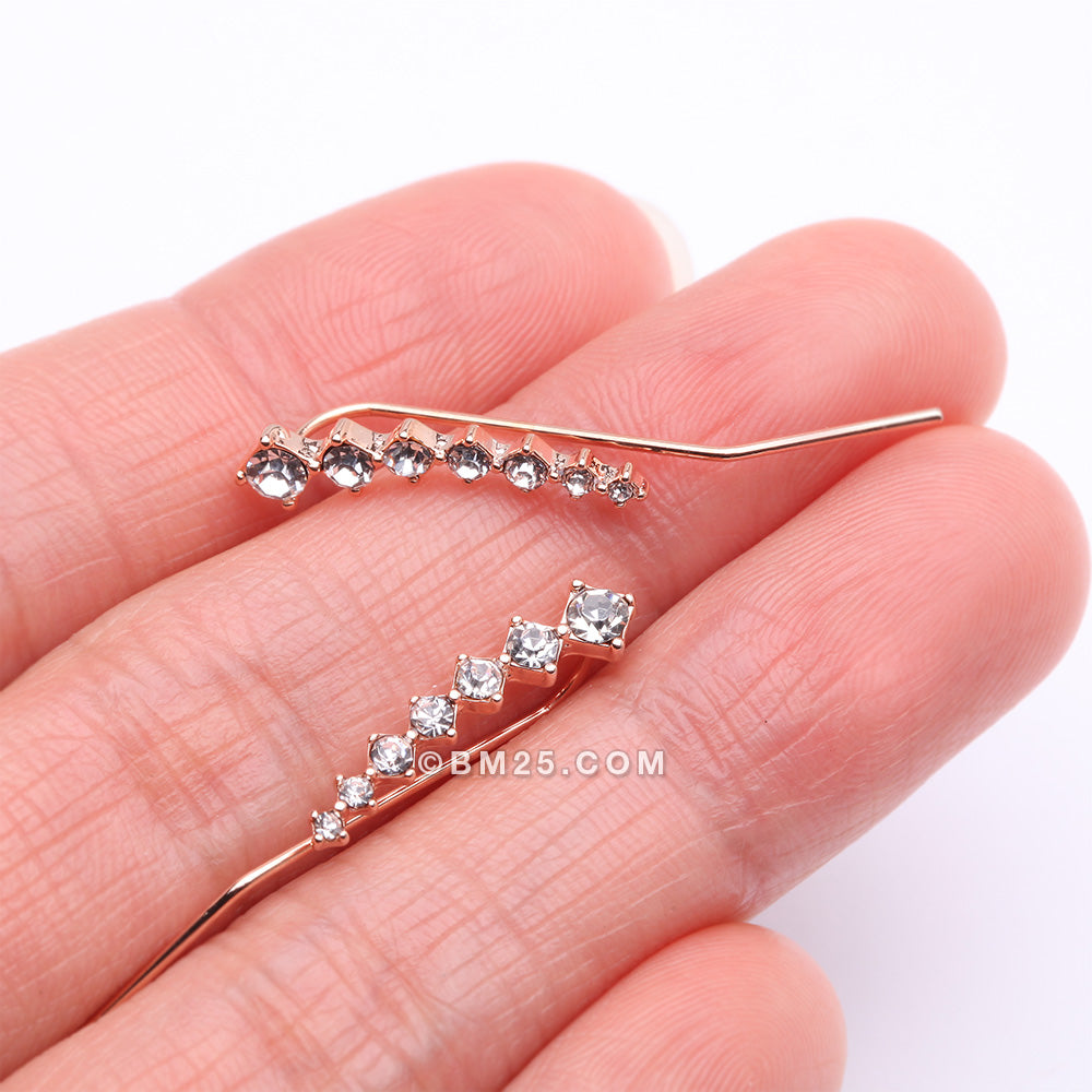 Detail View 2 of A Pair of Rose Gold Brilliant Sparkle Journey Ear Climber Earring-Clear Gem
