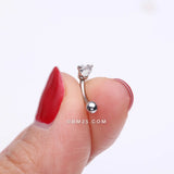 Detail View 2 of Heart Gem Sparkle Prong Curved Barbell-Clear Gem