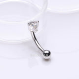 Detail View 1 of Heart Gem Sparkle Prong Curved Barbell-Clear Gem