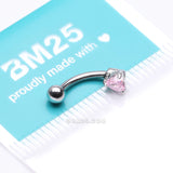Detail View 3 of Heart Gem Sparkle Prong Curved Barbell-Pink