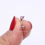 Detail View 2 of Heart Gem Sparkle Prong Curved Barbell-Pink