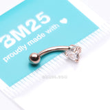 Detail View 3 of Rose Gold Heart Gem Sparkle Prong Curved Barbell-Clear Gem