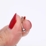 Detail View 2 of Heart Gem Sparkle Prong Curved Barbell-Red