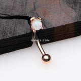 Detail View 1 of Rose Gold Fire Opal Prong Set Sparkle Curved Barbell-White Opal